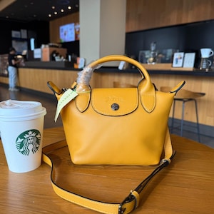 Longchamp Le Pliage Xtra XS Yellow Leather Tote Bag  Crossbody Bag Handbag Cowhide Handbag Compact and Portable,Gift for her