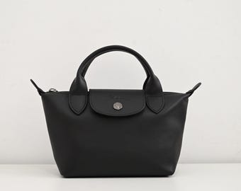 Longchamp Le Pliage Xtra XS Schwarz Leder Tragetasche Crossbody Bag Handtasche Rindsleder Handtasche kompakt und tragbar, Geschenk für sie
