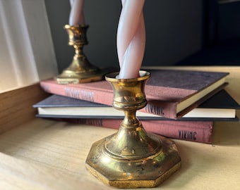 Set of 2 Vintage Brass Candlestick Holders – Aged Patina Taper Candle Holders