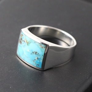 Men's Turquoise Ring, Square Stone Signet Ring For Men, Mens Feroza Stone Ring, Turquoise Jewelry, Sterling Silver Signet Ring, Navajo Ring