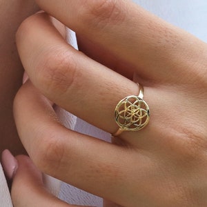 Ring heilige geometrie, levensring, levensring, levensring, levensring, sierlijke 14K gouden ring, spirituele ring, etnische mandala-ring