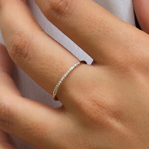 14K White Gold Eternity Wedding Band, Tiny Half-Diamonds Ring, Thin Wedding Band, Dainty White Gold Ring, Small Diamonds Ring