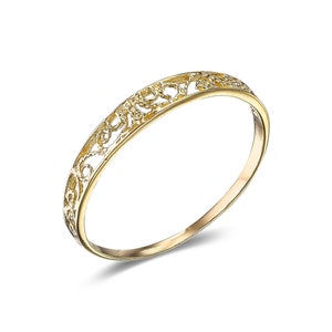 Vintage Filigree Wedding Band For Women, 14K Gold Filigree Ring, Thin Gold Ring, Dainty Ring, Unique Lace Wedding Band, Minimalist Lace Ring