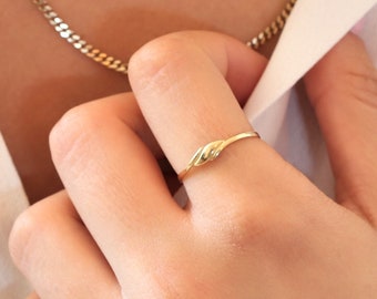 Dainty 14k Solid Gold Ring: Thin Minimalist Wedding Band