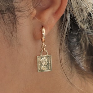 Square Coin Earrings, Gold Dangle Earrings, Vintage Coin Earrings, Dainty Hoop Earrings For Women, Gold Boho Earrings, Everyday Earrings