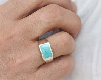 925 Silver Genuine Turquoise Ring for Men, Alternative Men Wedding Band