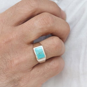 925 Silver Genuine Turquoise Ring for Men, Alternative Men Wedding Band