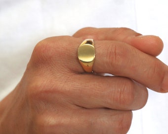 Men 14K Solid Gold Signet Ring, Wide Square Matte or Shiny Gold Wedding Band for Man, Men Engraved Gold Ring
