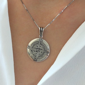 Compass Rose Pendant Necklace, Sterling Silver Necklace, Sailor Necklace, Celestial Necklace, Nautical Necklace, Compass Rose Jewelry