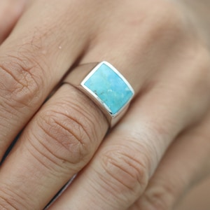 Men's Vintage Turquoise Ring, Navajo Rings, Real Turquoise Signet Ring, Large Sterling Silver Square Signet Ring, Boho Turquoise Stone Ring