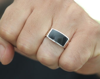 Rectangle Signet Ring, Sterling Silver Signet Ring With Black Onyx Stone, Mens Black Onyx Ring, Womens Black Onyx Ring, Onyx Signet Ring