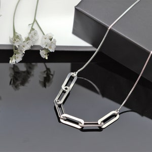 Unique 925 Sterling Silver Boho Long Links Chain Necklace