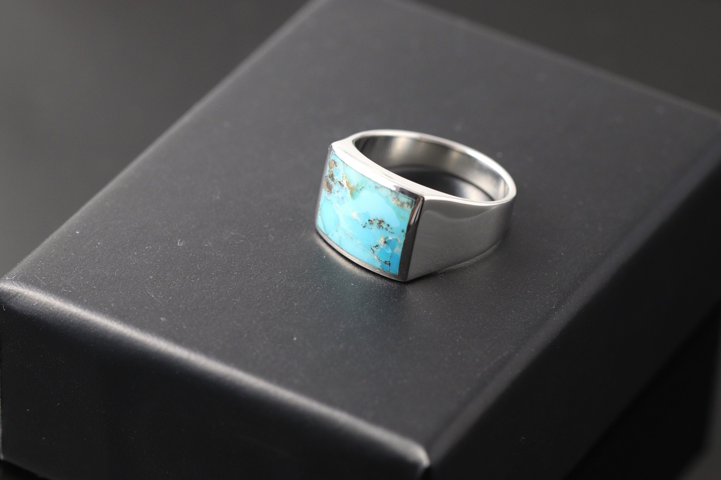 Mens square sale turquoise ring
