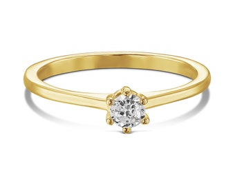 Dainty Solitaire Diamond Ring for Women, 14k Solid Gold Classic Diamond Engagement Ring