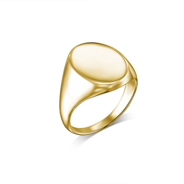 Chevalière ovale unisexe en plaqué or 14 carats, bague en or vermeil sur argent 925, larges anneaux plats, grande chevalière, bague en argent tendance