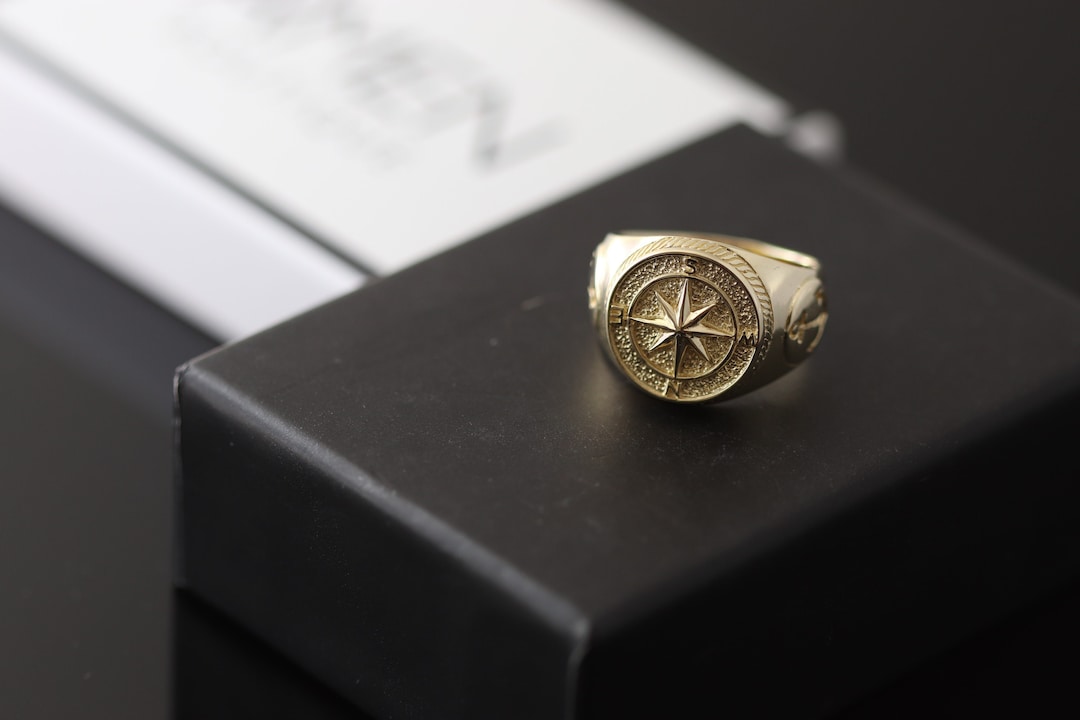 Buy Men's 14K Solid Gold Compass Signet Ring: Nautical Viking Jewelry  Online in India
