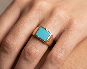 14K gouden turkoois zegelring: Boho heren edelsteenring