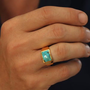 Genuine Rectangle Turquoise Ring, Vintage Sterling Silver Ring, Turquoise Stone Ring, Boho Ring, Real Feroza Stone Ring, Mens Navajo Ring image 7