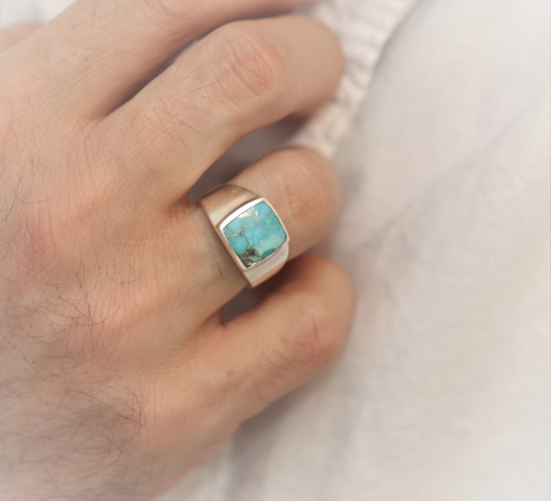 Genuine Square Turquoise Ring Vintage Sterling Silver Ring Etsy France