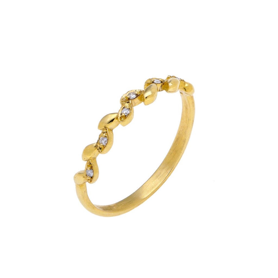 Gold Leaf Diamond Ring 14k Solid Gold Ring Small Diamond - Etsy