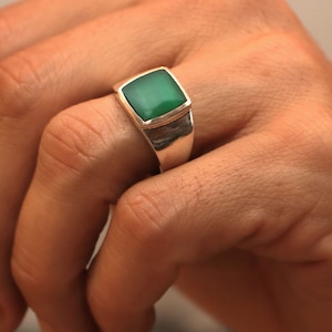 Grüner Achat Karneol 925 Sterling Silber Siegelring für Mann, Aqeeq Echter Achat Edelstein Ring, handgemachter minimalistischer Ring, jemenitischer Achat Ring