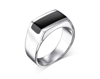 Black Onyx 925 Sterling Silver Signet Ring - Unisex for Men or Women