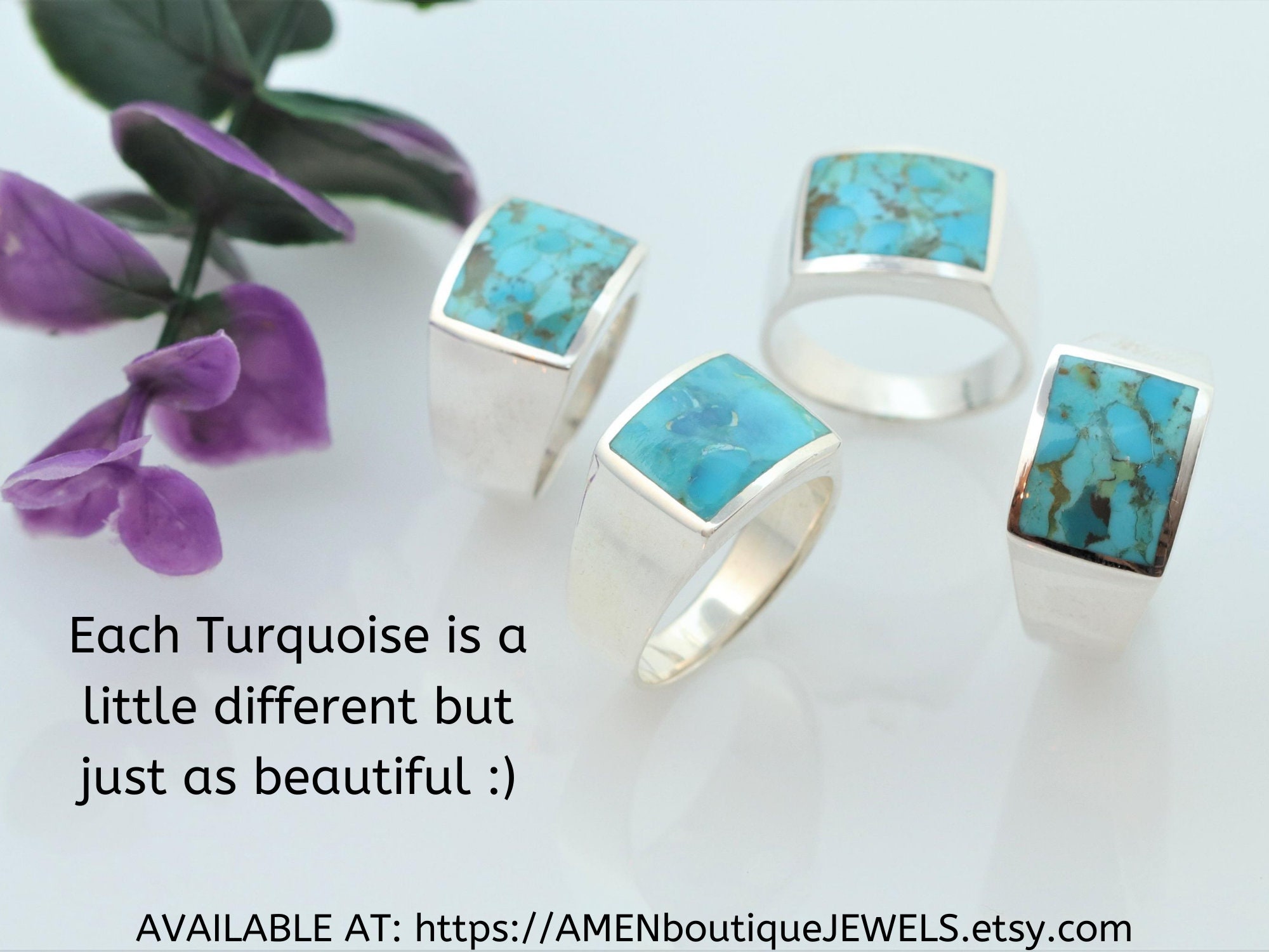 Genuine Rectangle Turquoise Ring, Vintage Sterling Silver Genuine Rectangle Turquoise Ring, Vintage Sterling Silver