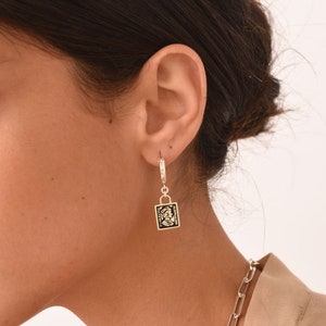 Silver Square Coin Earrings, Drop Earrings, Small Hoop Earrings, Everyday Vintage Earrings, Bohemian Earrings, Dangle Earrings With Coins