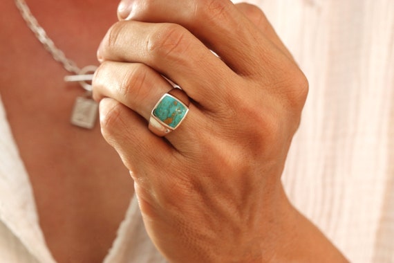 Kingman Turquoise Square Ring – Sky Island Jewelry
