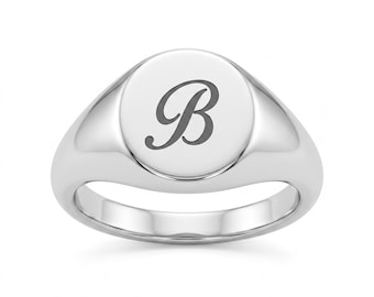 Personalized Sterling Silver Signet Ring for Men - Custom Engraved