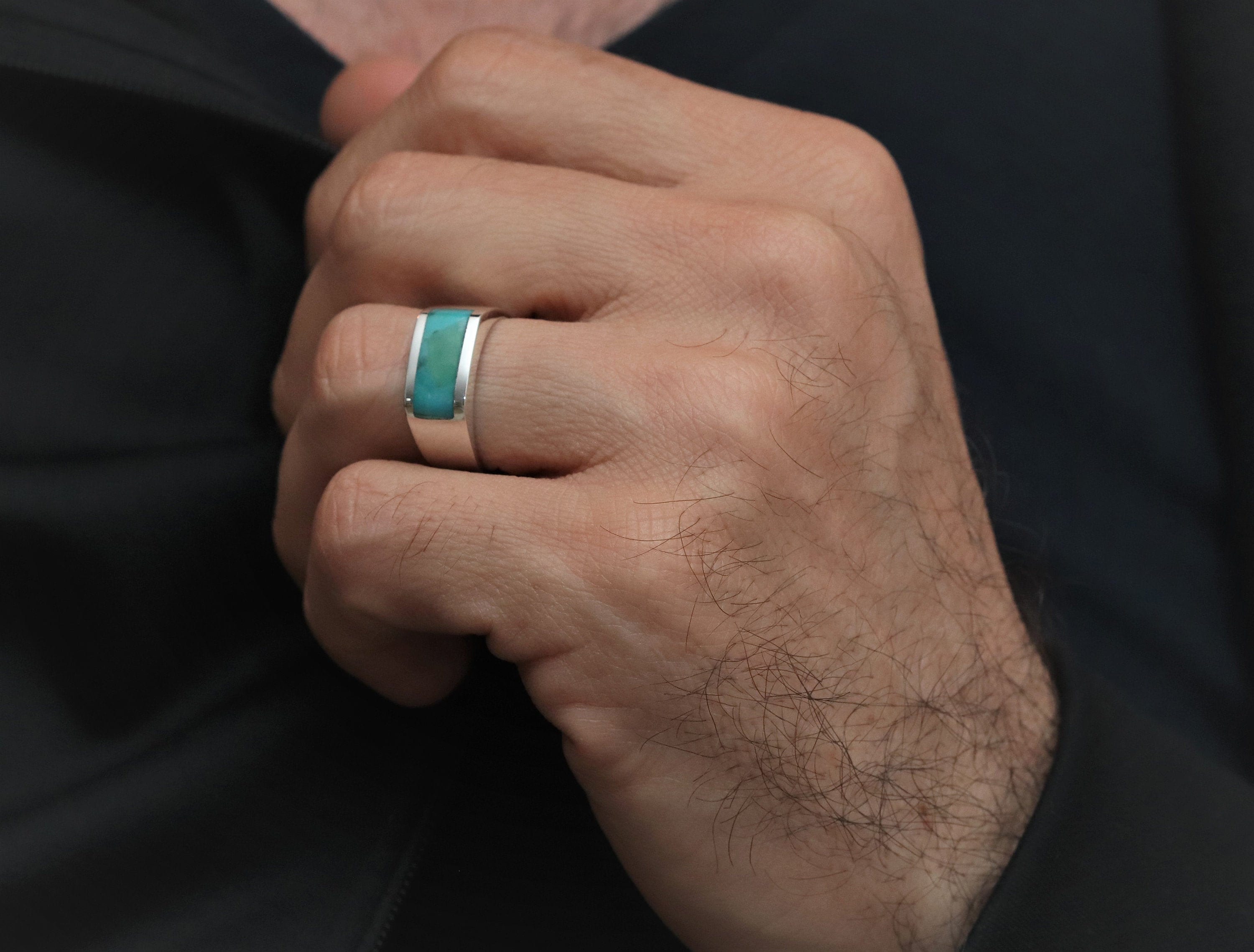 Handmade 925k Sterling Silver Large & Elegant Turquoise Men's Ring | Kar  Silver