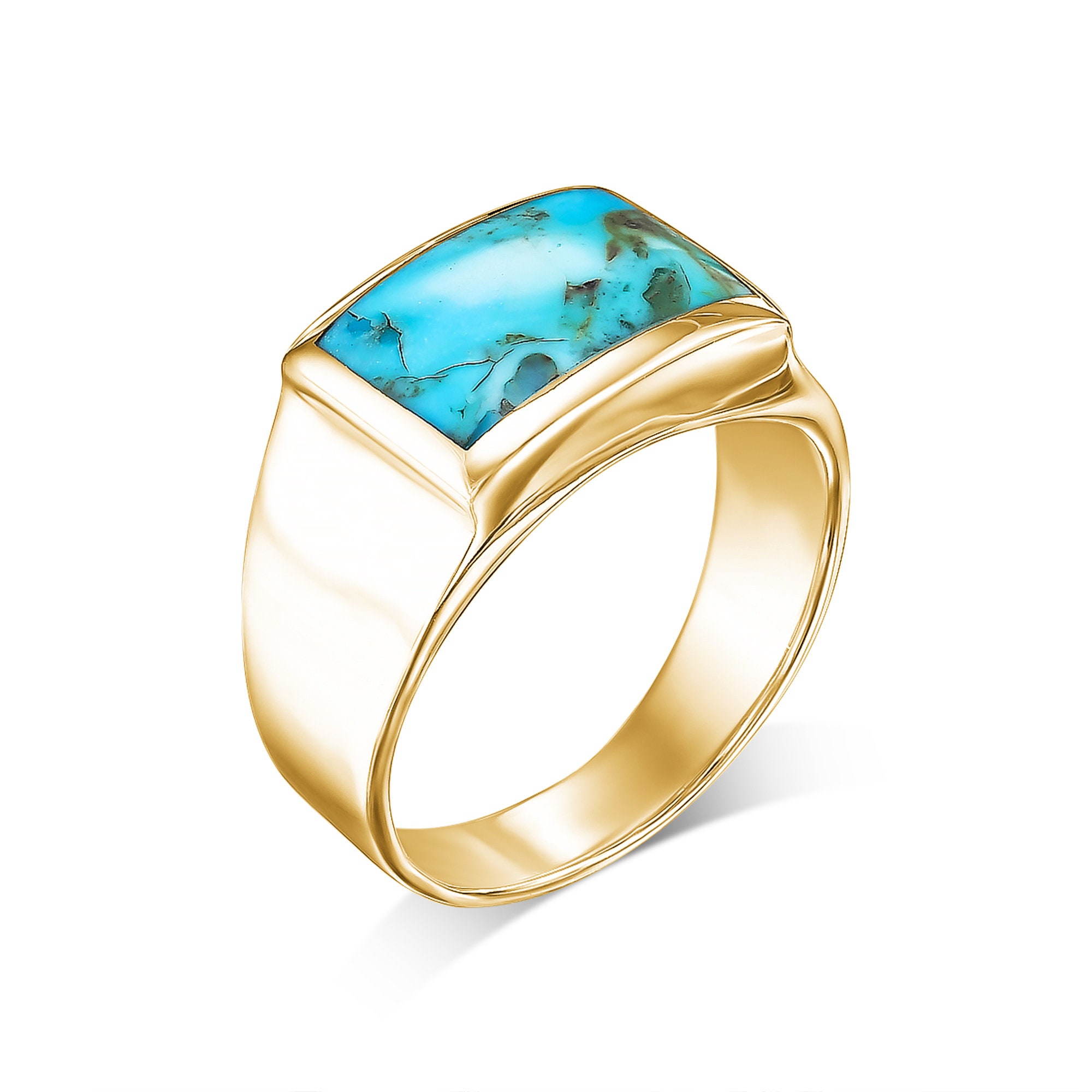 Myshiwu Sterling Silver Turquoise Ring For Men | Vintage Signet Style, Sizes 8-9.5, Handcrafted With Artificial Turquoise - View #9