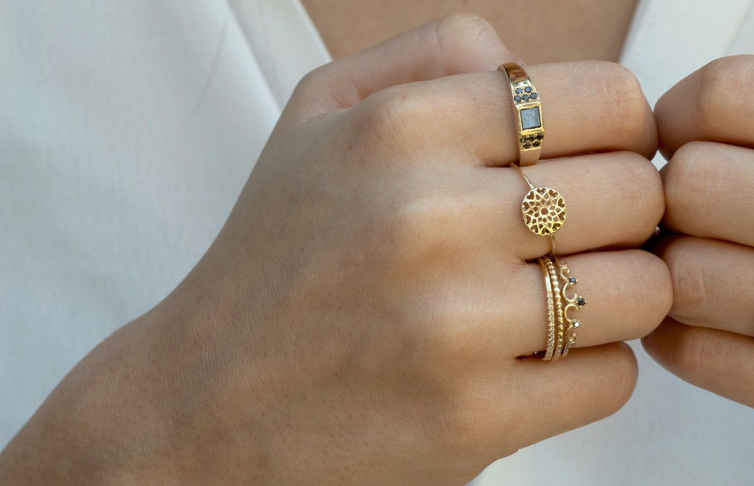 14K Gold Mandala Sacred Geometry Ring, Flower of Life Ring Ring for ...