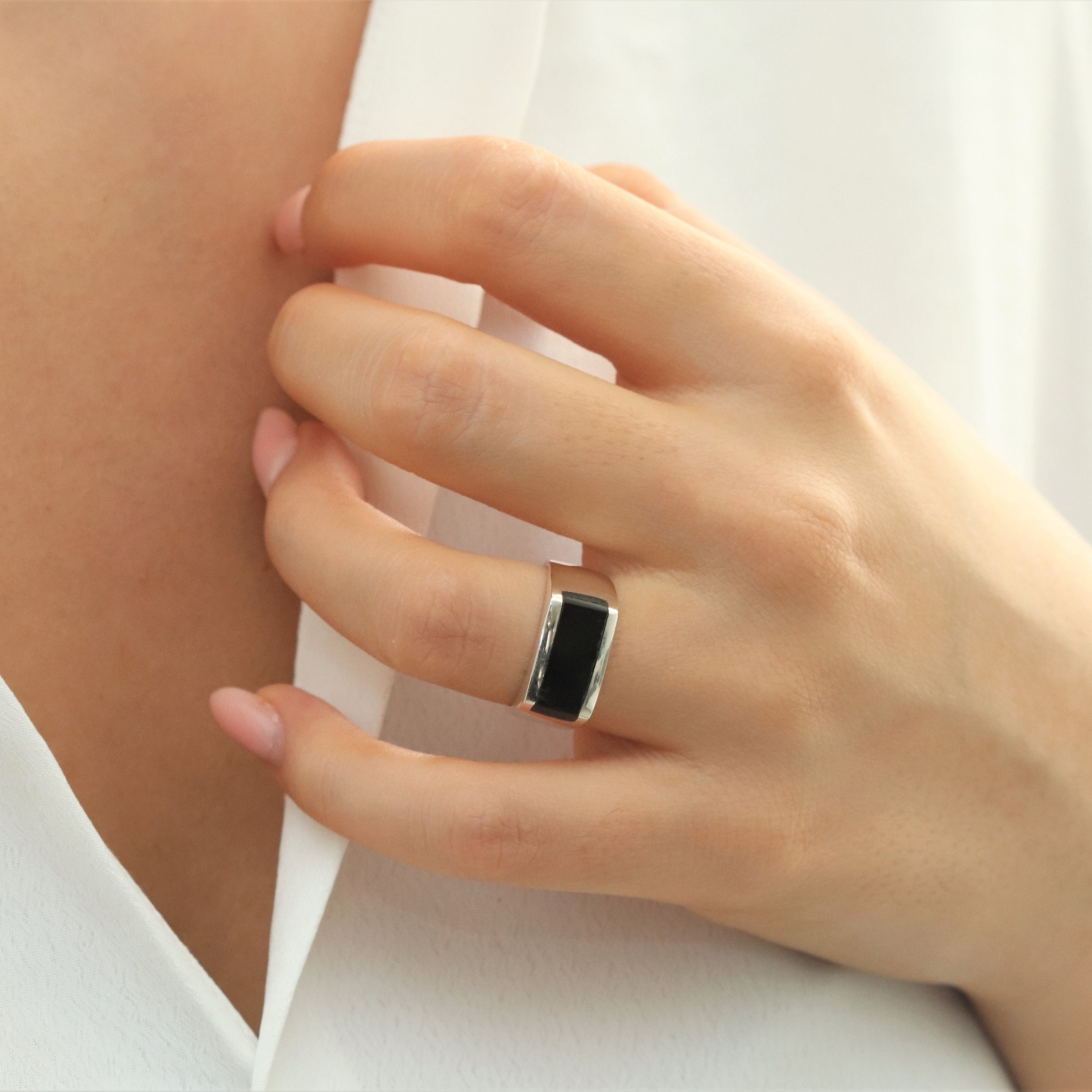 Black Onyx Silver Ring, Black Stone Ring, Sterling Silver Black Onyx Silver Ring, Black Stone Ring, Sterling Silver