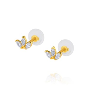 14k Solid Gold Lotus Stud Earrings with Zirconia, Helix Conch Cartilage Targus Earlobe Gold Stud, Lotus Piercing