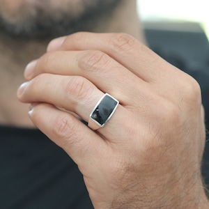 Silver and Onyx Men Wide Signet Ring