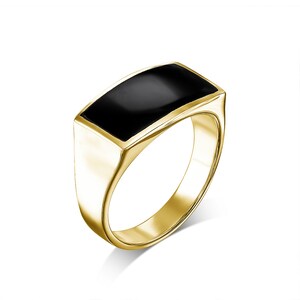 Gold Plated Sterling Silver Onyx Signet Ring - Flat Top