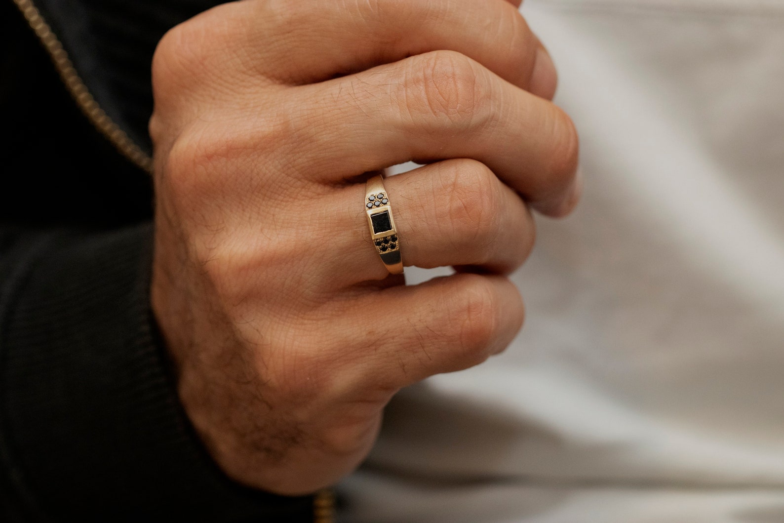 thumbnail image 2 of Luckyshine Multi-Gemstone Ring – Black Onyx & White Topaz – Silver Plated Copper, Sizes 6-10 2 of 6