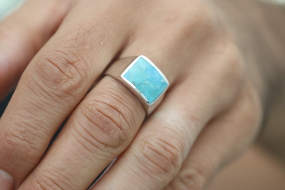 Buy Genuine Square Turquoise Ring, Turquoise Stone Ring, Boho Turquoise Ring,  Real Feroza Stone Ring, Navajo Ring, Vintage Sterling Silver Ring Online in  India - Etsy