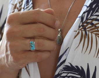 Sterling zilveren minimalistische mannen turquoise ring