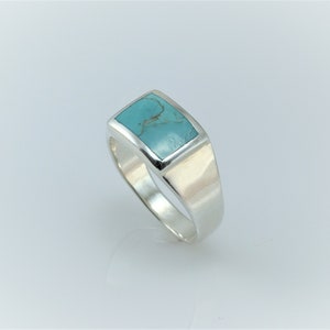 Genuine Rectangle Turquoise Ring, Vintage Sterling Silver Ring, Turquoise Stone Ring, Boho Ring, Real Feroza Stone Ring, Mens Navajo Ring image 5