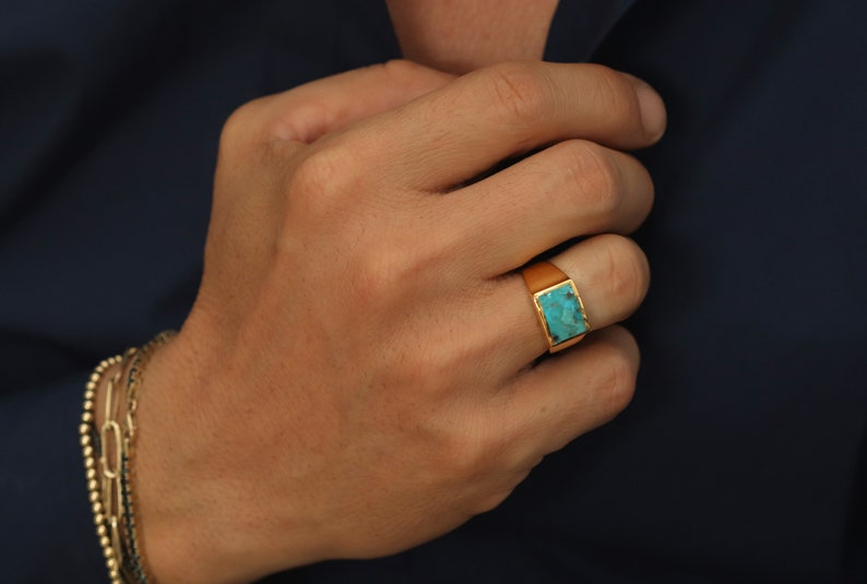 Genuine Rectangle Turquoise Ring, Vintage Sterling Silver Ring, Turquoise Stone Ring, Boho Ring, Real Feroza Stone Ring, Mens Navajo Ring image 6