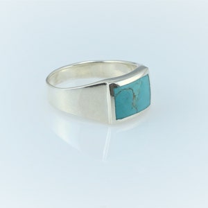 Genuine Rectangle Turquoise Ring, Vintage Sterling Silver Ring, Turquoise Stone Ring, Boho Ring, Real Feroza Stone Ring, Mens Navajo Ring image 4