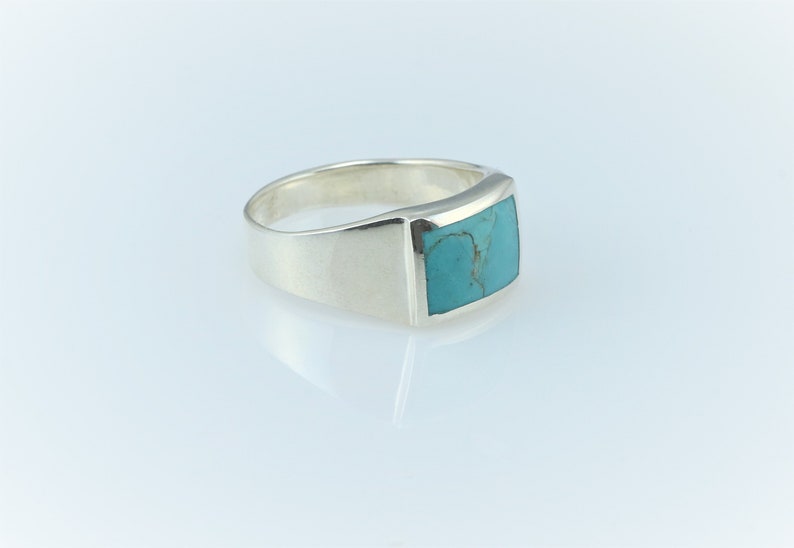 Genuine Rectangle Turquoise Ring, Vintage Sterling Silver Ring, Turquoise Stone Ring, Boho Ring, Real Feroza Stone Ring, Mens Navajo Ring image 4