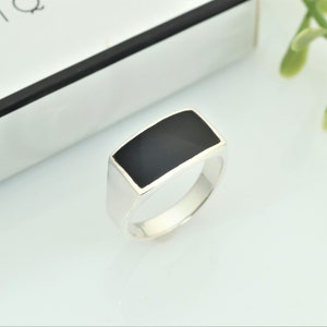 Sterling Silver Signet Ring With Black Onyx Stone, Rectangle Signet Ring, Mens Black Onyx Ring, Womens Black Onyx Ring, Onyx Signet Ring