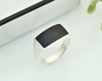 Sterling Silver Signet Ring With Black Onyx Stone, Rectangle Signet Ring, Mens Black Onyx Ring, Womens Black Onyx Ring, Onyx Signet Ring