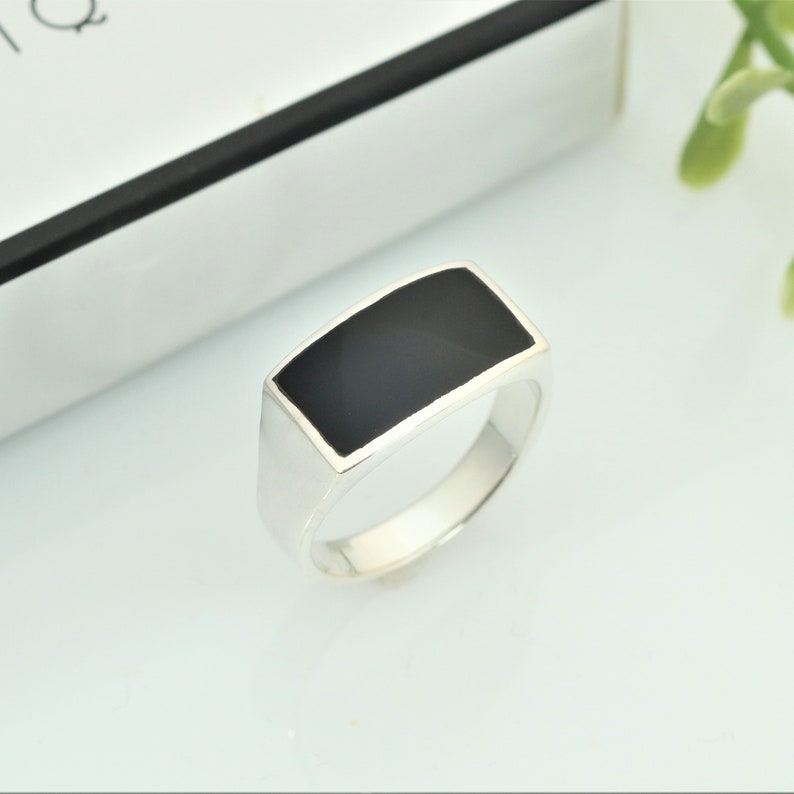 Sterling Silver Ring With Black Onyx Stone Rectangle Etsy