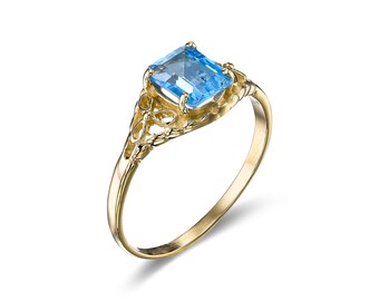 London Blue Topaz Ring: 14k Solid Gold Filigree Lace Ring