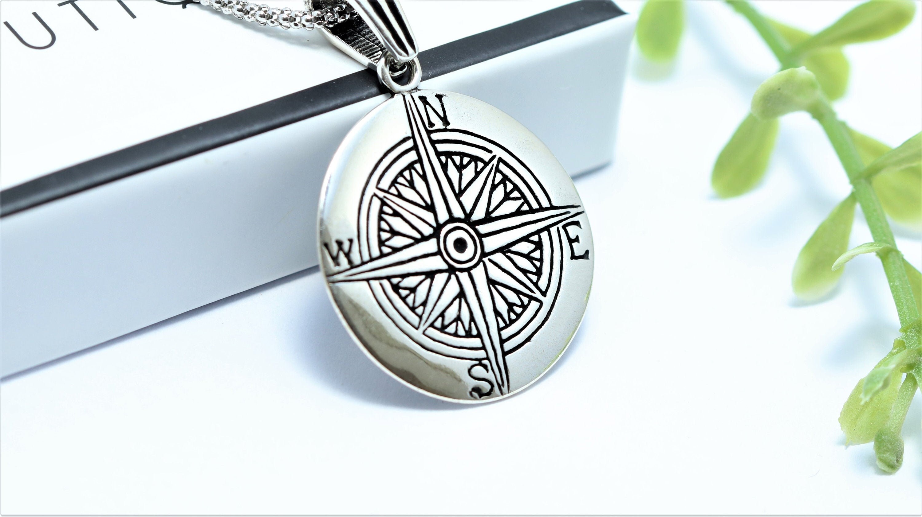 Compass Rose Pendant Necklace Sterling Silver Necklace Etsy