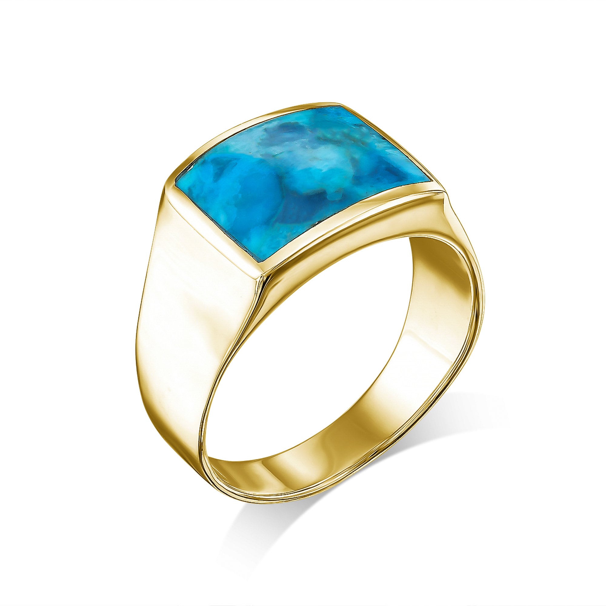 Men s XL Gold Plated Over Silver Genuine Turquoise Ring Gemstone